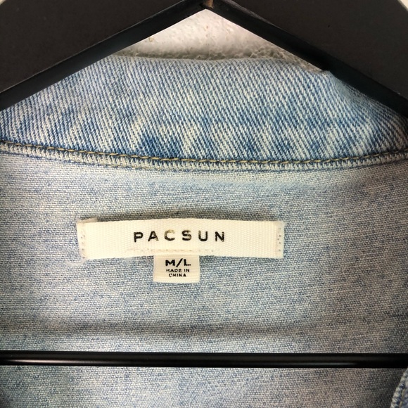Pacsun Crop Jean Jacket Distressed Denim Button - Picture 4 of 9